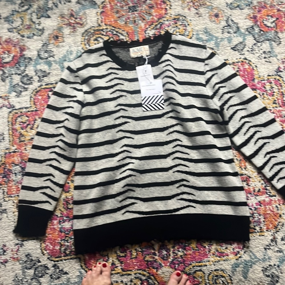 NEW Free People Sandrine Rose Sz med Zebra Sweater Cashmere Wool Blend Raw Hem